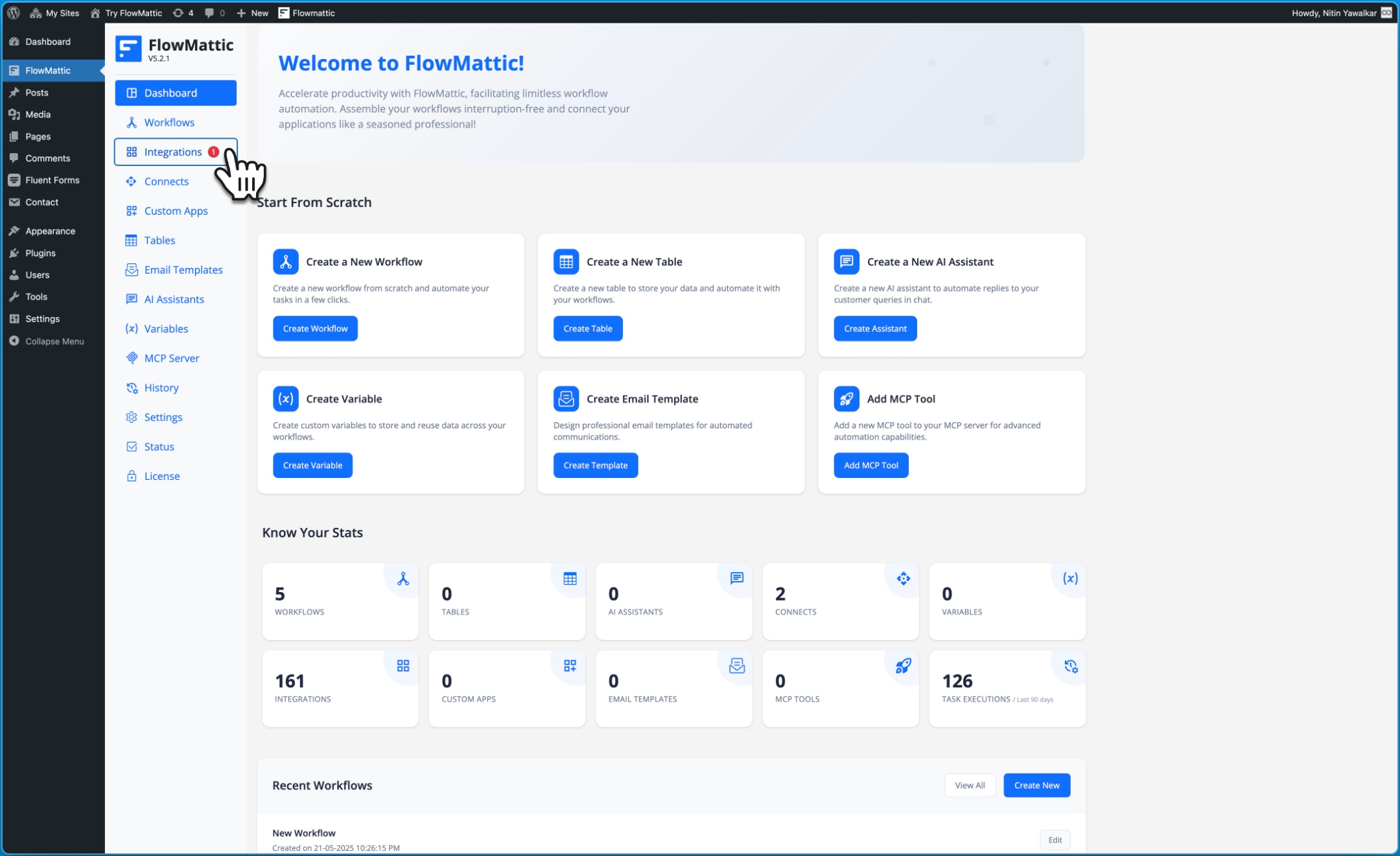 <div>To update your integration in FlowMattic, follow this simple guide. Click <b>Integrations </b>from the FlowMattic menu, to go to the integrations page.&nbsp;</div>