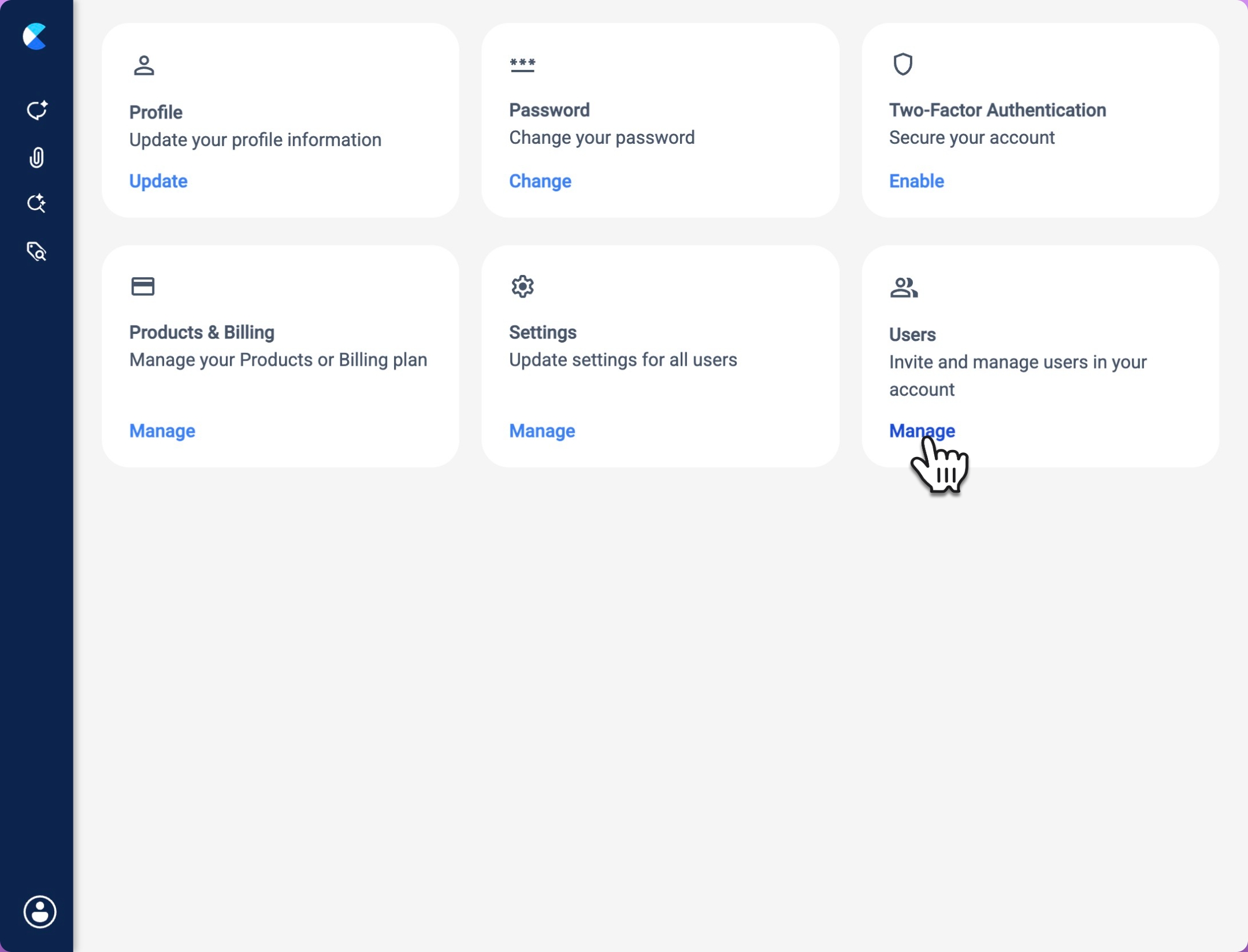 Click <b>Manage </b>under Users