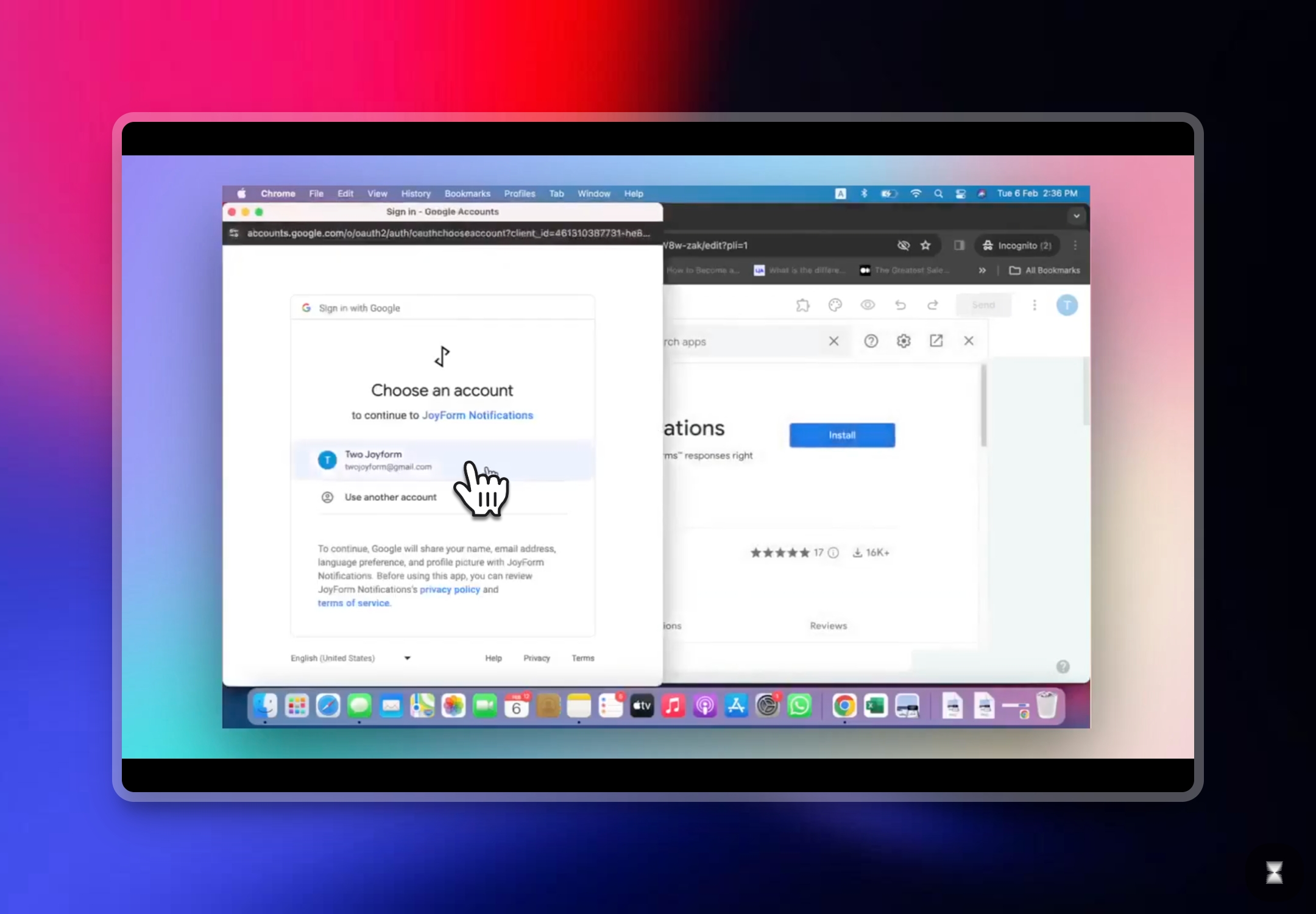 Select the email account of the second Joyform account