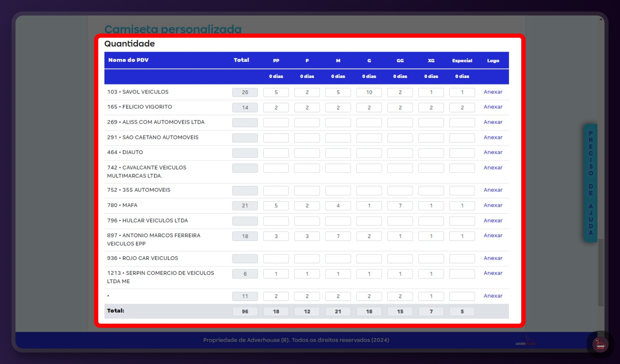 <b>Atenção!</b> De acordo com o tipo de item solicitado, você precisará informar quantidades por tamanho, variação, quantidade por pessoa, etc.