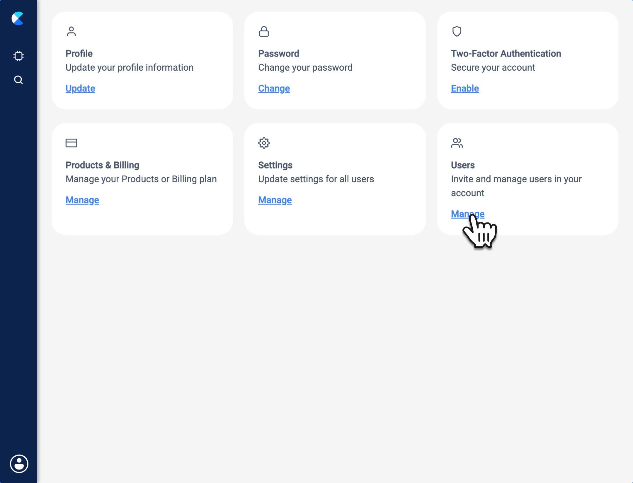 Click <b>Manage </b>under&nbsp;Users